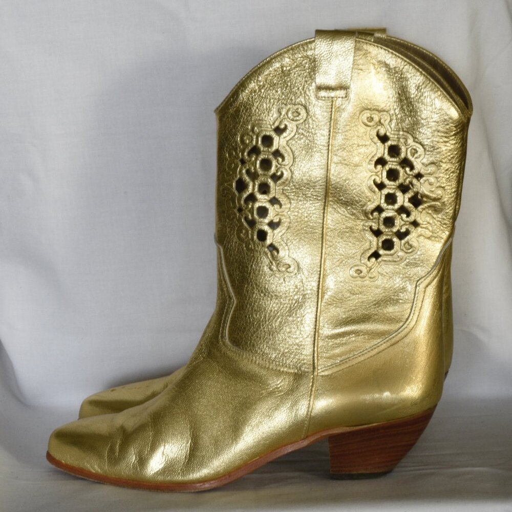 Bama Gold Leather Western Boots With Cut-Out Patterns - Italy - Picture 6 of 6